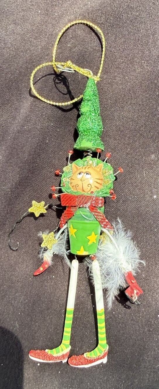 Vintage Katherines Collection Dangle Leg Cat Elf Christmas Ornament Rare! -K2